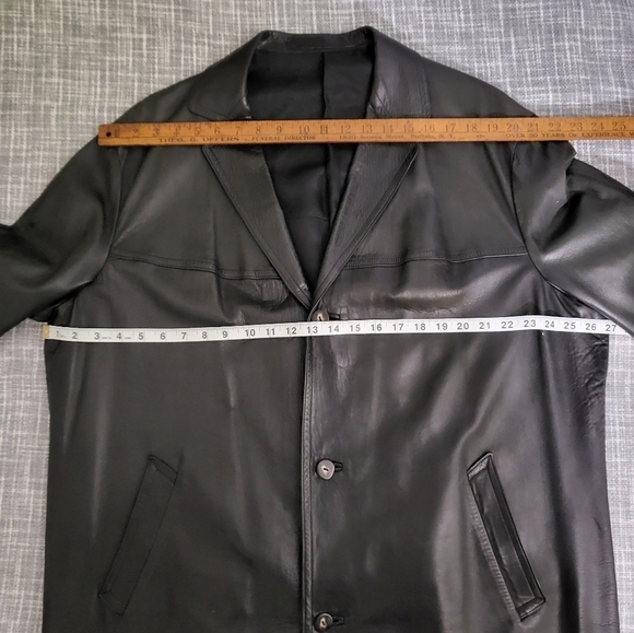 ALDO PARIS Long Line Leather Blazer Coat Lined Black Men's XL (based on meas.) - Picture 10 of 11